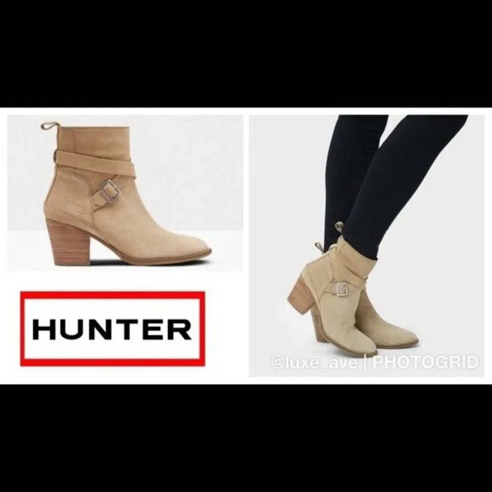 Hunter Refined Strap Boot Suede Sand Brown Size 6M Booties Womens